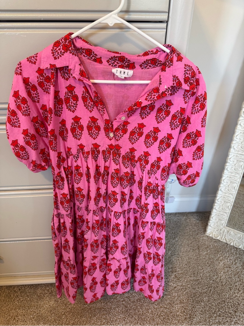 THML Pink Dress with Red Floral Print